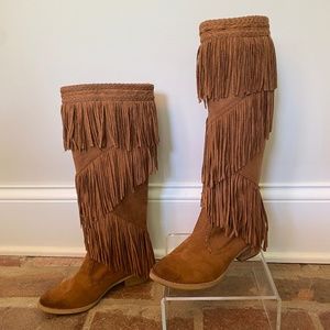 Not Rated Knee High Fringe Boho Boots Size 7